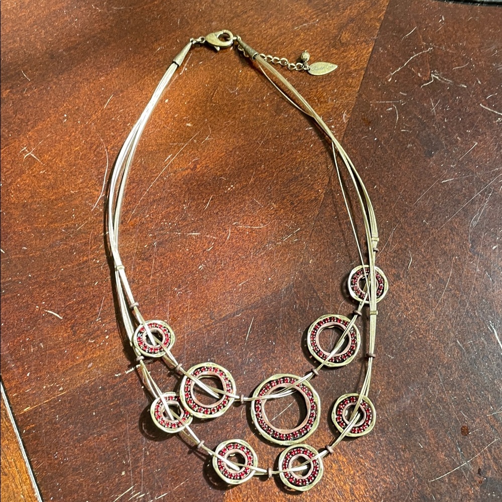 Coldwater Creek -Gold and Red Circle Pendant Necklace and Earrings